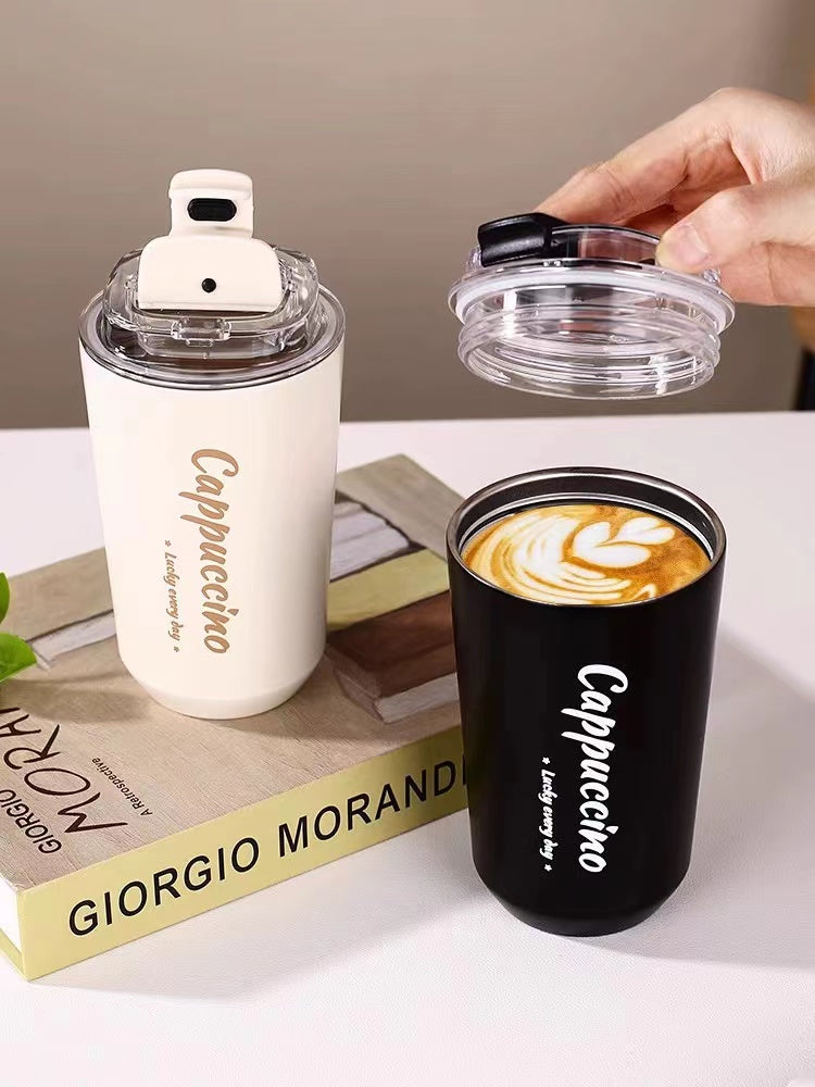 SG Ready Stock 304 Insulated Stainless Steel Mug Ins Style Minimalist Office Coffee Cup With Lid Handle Double Wall Stainless Steel Tea Cup
