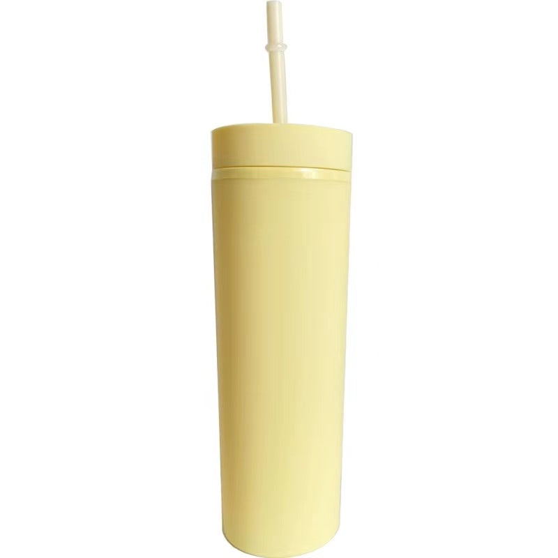 450ml Skinny Double-Layer Minimalist Rubber-Coated Water Cup With Straw