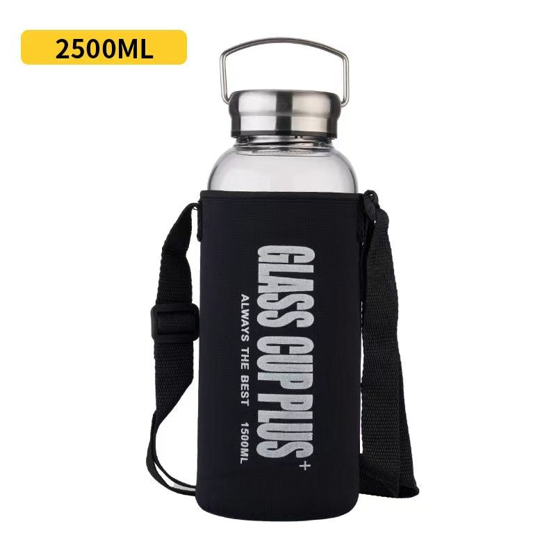 Large capacity portable glass water bottle with varying capacities (2000ml, 1500ml, 1000ml, 700ml) for outdoor sports