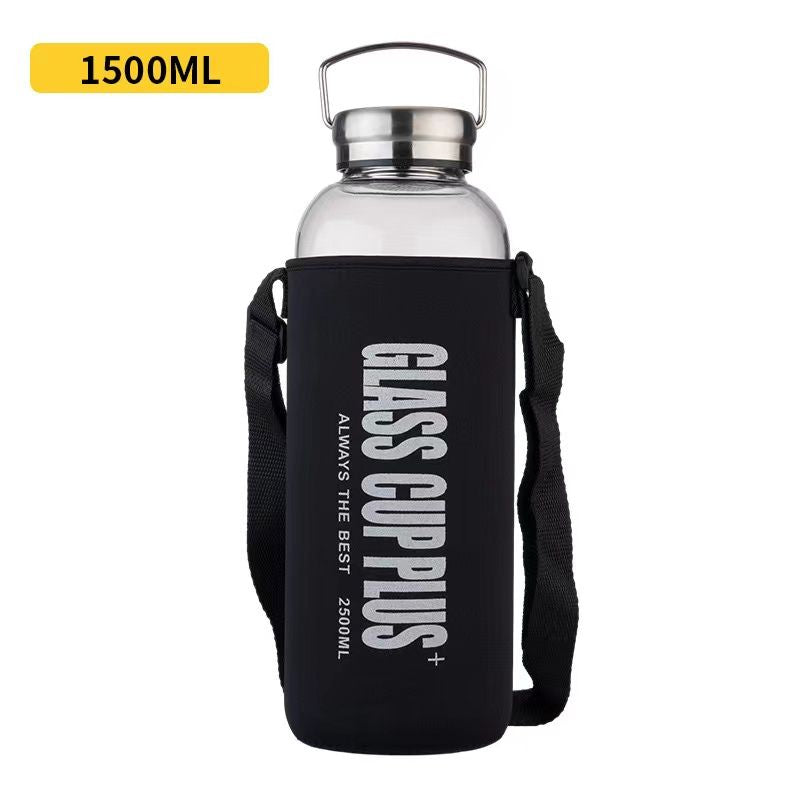 Large capacity portable glass water bottle with varying capacities (2000ml, 1500ml, 1000ml, 700ml) for outdoor sports