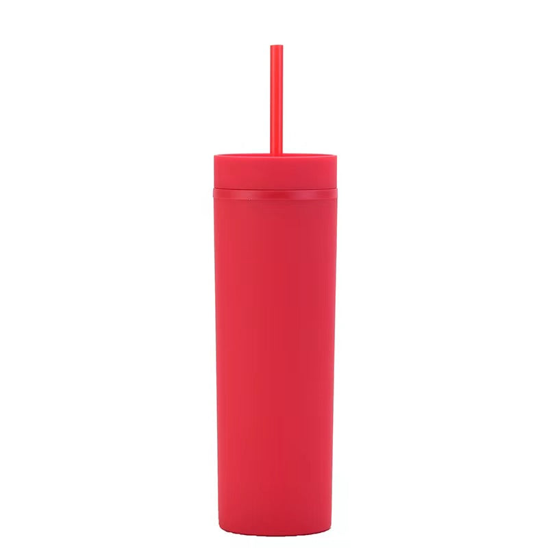 450ml Skinny Double-Layer Minimalist Rubber-Coated Water Cup With Straw