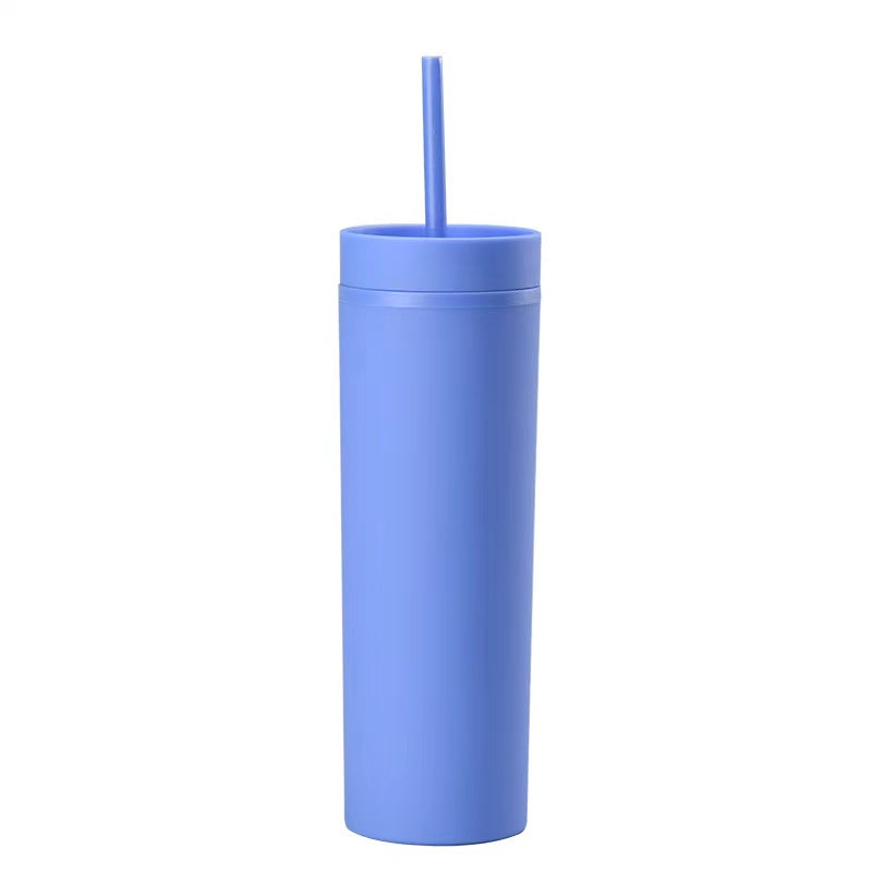 450ml Skinny Double-Layer Minimalist Rubber-Coated Water Cup With Straw