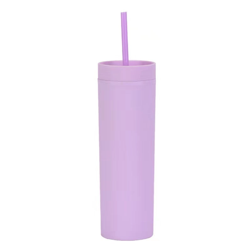 450ml Skinny Double-Layer Minimalist Rubber-Coated Water Cup With Straw