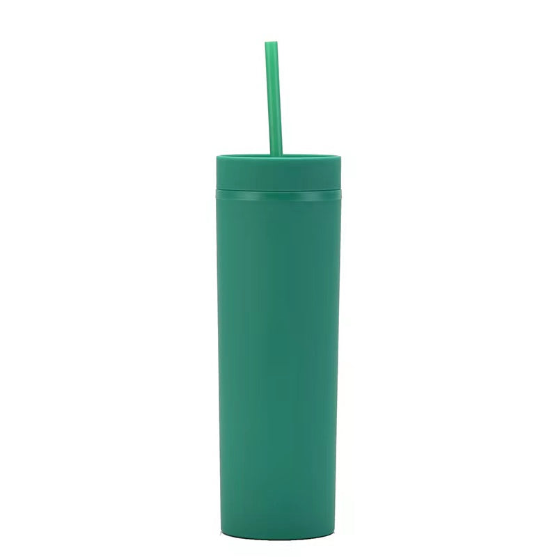 450ml Skinny Double-Layer Minimalist Rubber-Coated Water Cup With Straw