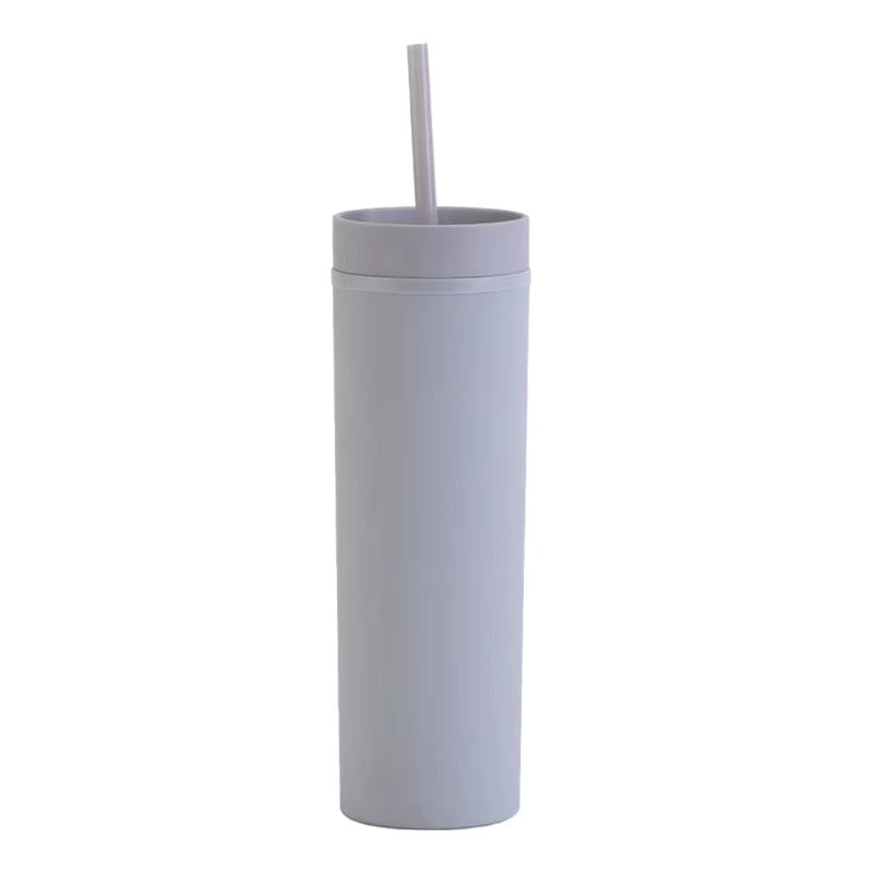 450ml Skinny Double-Layer Minimalist Rubber-Coated Water Cup With Straw