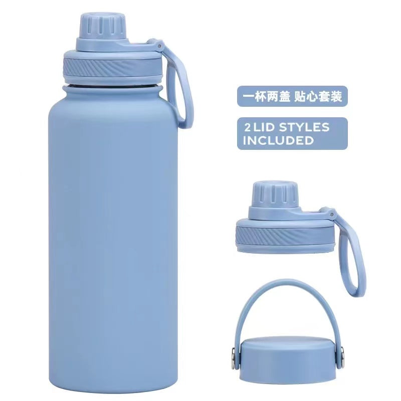 Teacher's Day Gift Customised Stainless Steel Thermal Vacuum Flask - Large Capacity Portable Outdoor Sports Bottle with Two Lids, Wide Mouth Insulation Cup Set