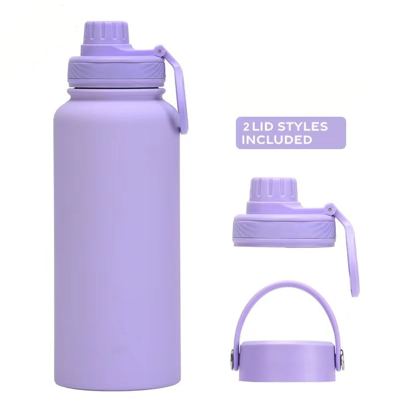 Teacher's Day Gift Customised Stainless Steel Thermal Vacuum Flask - Large Capacity Portable Outdoor Sports Bottle with Two Lids, Wide Mouth Insulation Cup Set