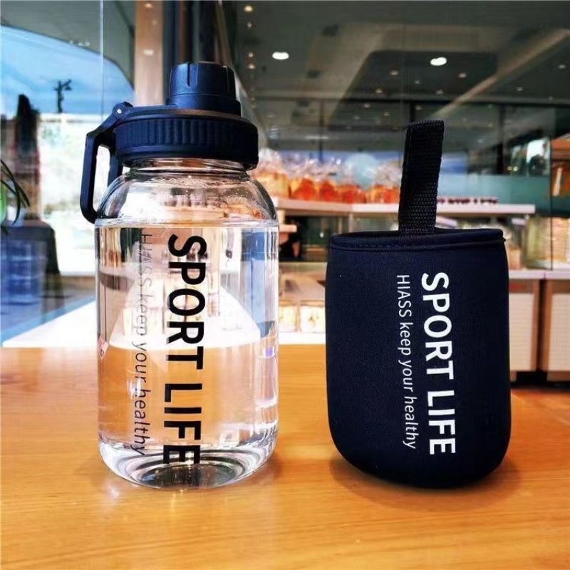 Large capacity portable glass water bottle with varying capacities (2000ml, 1500ml, 1000ml, 700ml) for outdoor sports