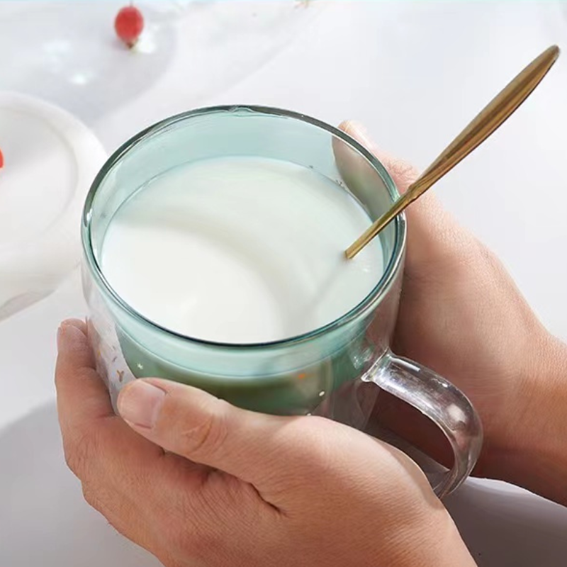 Double-Layer Insulated Glass Water Cup Cute Christmas Tree High Borosilicate Handle Tea Cup Gift Milk Cup with Lid