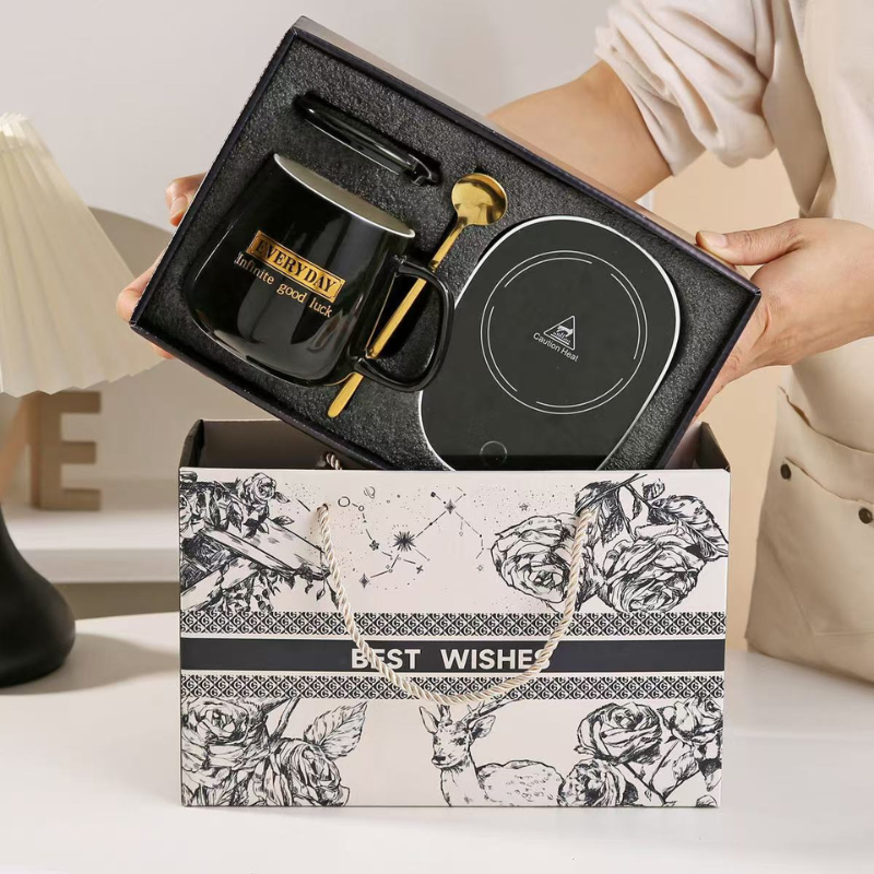 Teacher's Day Gift New Thermostatic mug gift box heating coaster thermal dish ceramic business creative gift mug new 45 degree warming mug