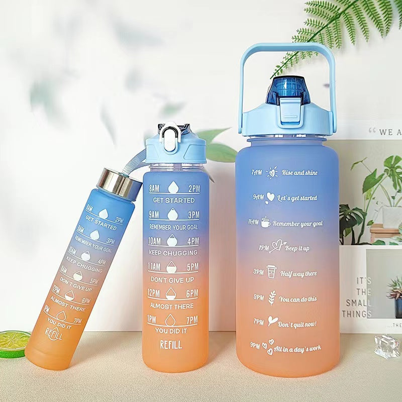 2L Transparent Sports Water Bottle with Straw, Time Scale & Portable Large Capacity
