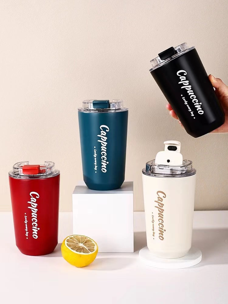 SG Ready Stock 304 Insulated Stainless Steel Mug Ins Style Minimalist Office Coffee Cup With Lid Handle Double Wall Stainless Steel Tea Cup