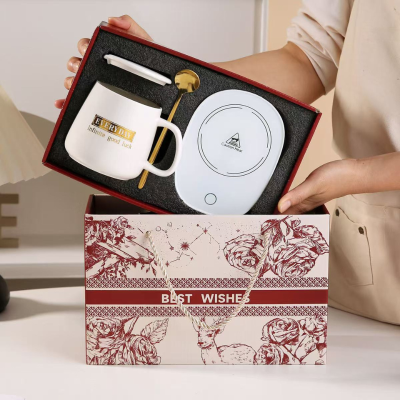 Teacher's Day Gift New Thermostatic mug gift box heating coaster thermal dish ceramic business creative gift mug new 45 degree warming mug