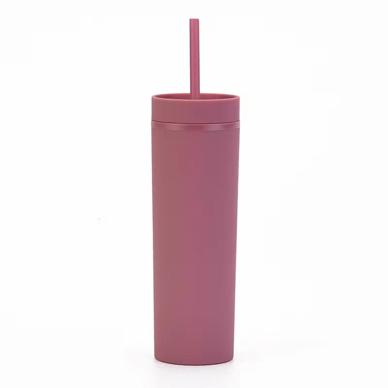 450ml Skinny Double-Layer Minimalist Rubber-Coated Water Cup With Straw