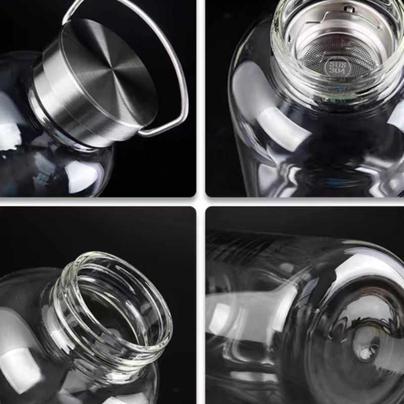 Large capacity portable glass water bottle with varying capacities (2000ml, 1500ml, 1000ml, 700ml) for outdoor sports