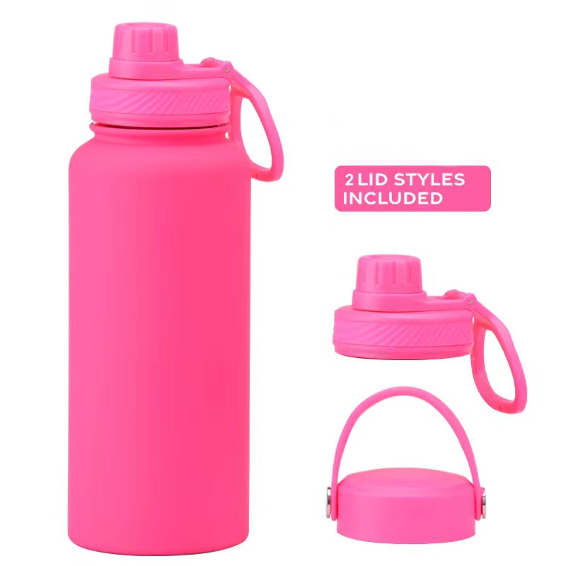 Teacher's Day Gift Customised Stainless Steel Thermal Vacuum Flask - Large Capacity Portable Outdoor Sports Bottle with Two Lids, Wide Mouth Insulation Cup Set