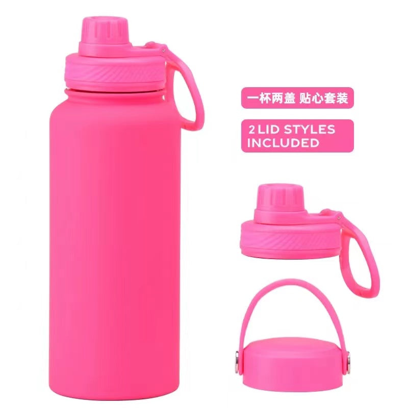 Teacher's Day Gift Customised Stainless Steel Thermal Vacuum Flask - Large Capacity Portable Outdoor Sports Bottle with Two Lids, Wide Mouth Insulation Cup Set