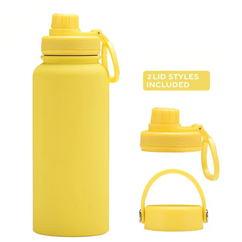 Teacher's Day Gift Customised Stainless Steel Thermal Vacuum Flask - Large Capacity Portable Outdoor Sports Bottle with Two Lids, Wide Mouth Insulation Cup Set