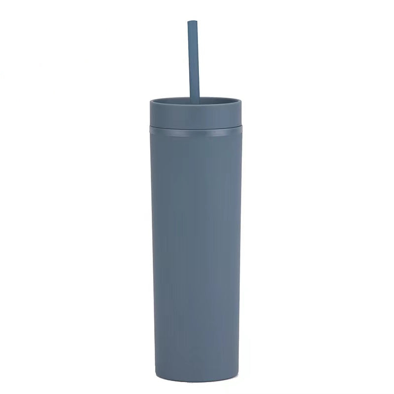 450ml Skinny Double-Layer Minimalist Rubber-Coated Water Cup With Straw
