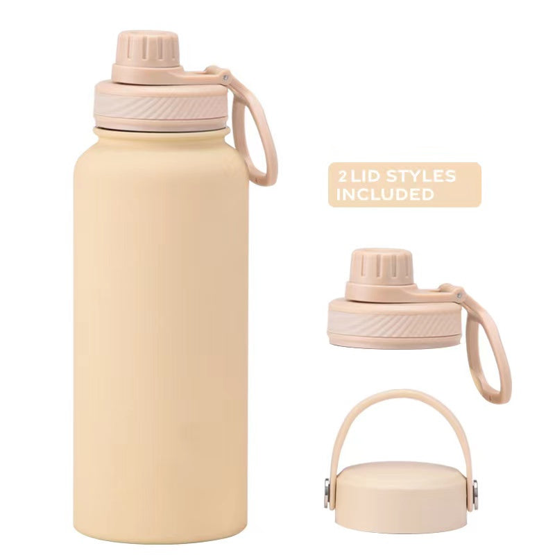 Teacher's Day Gift Customised Stainless Steel Thermal Vacuum Flask - Large Capacity Portable Outdoor Sports Bottle with Two Lids, Wide Mouth Insulation Cup Set