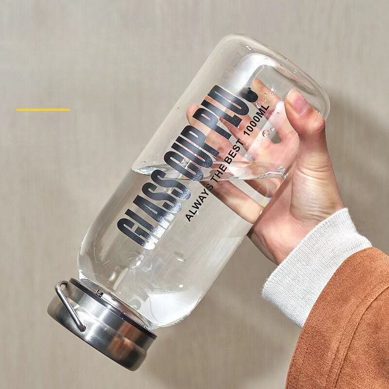 Large capacity portable glass water bottle with varying capacities (2000ml, 1500ml, 1000ml, 700ml) for outdoor sports