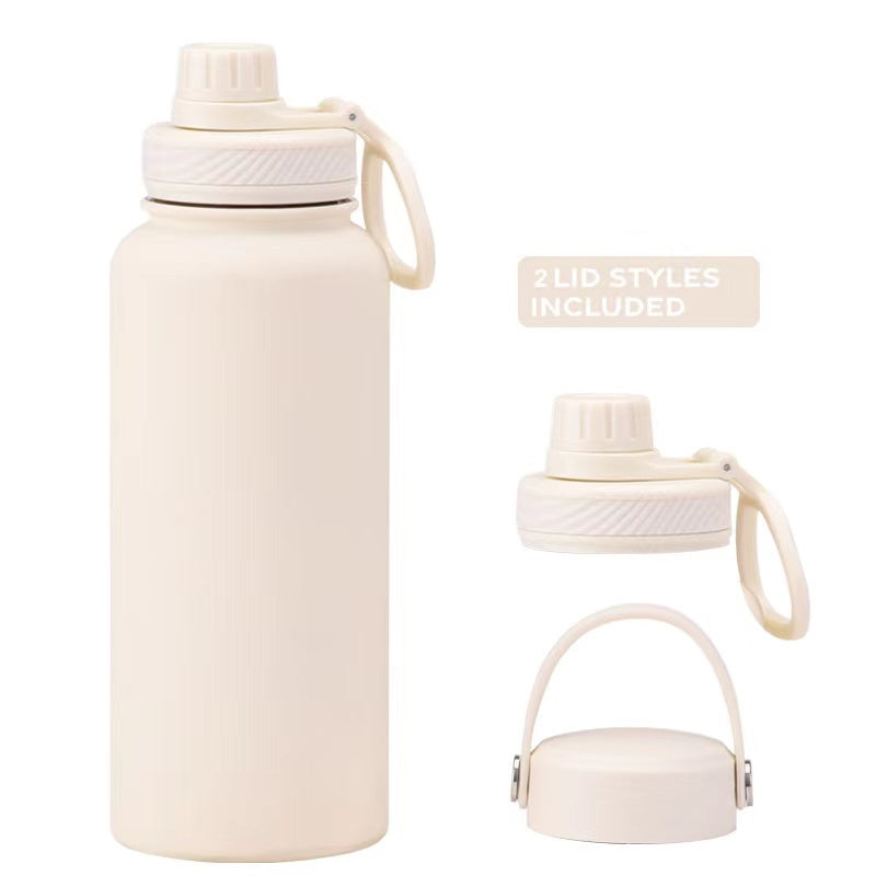 Teacher's Day Gift Customised Stainless Steel Thermal Vacuum Flask - Large Capacity Portable Outdoor Sports Bottle with Two Lids, Wide Mouth Insulation Cup Set