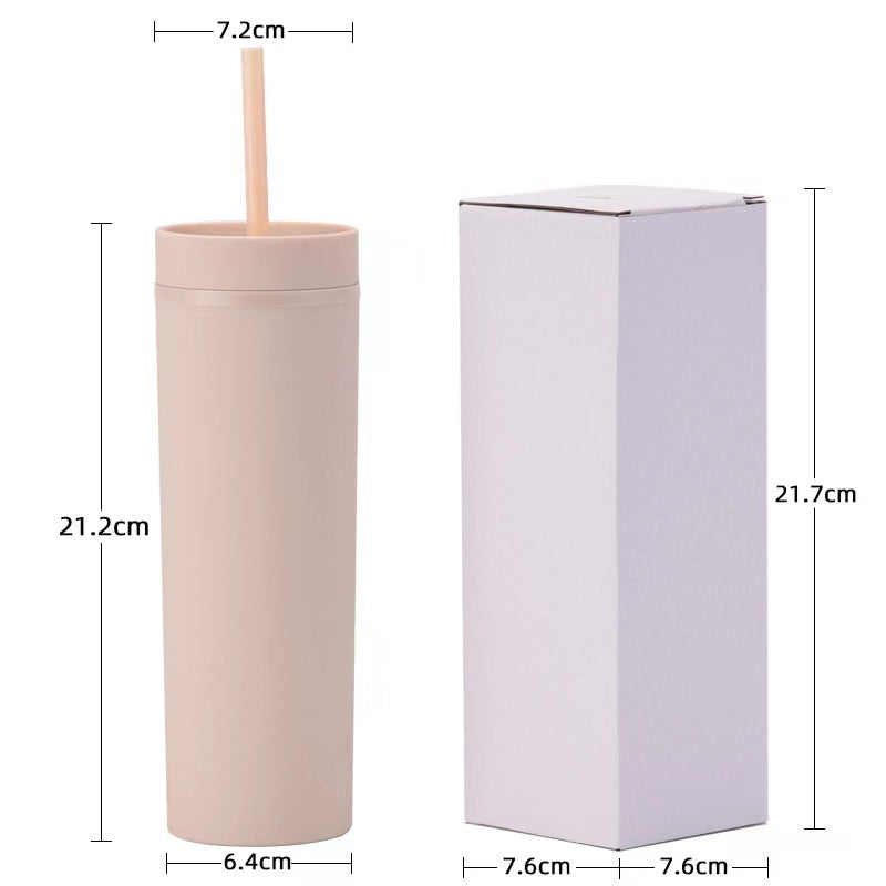 450ml Skinny Double-Layer Minimalist Rubber-Coated Water Cup With Straw