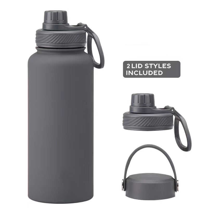 Teacher's Day Gift Customised Stainless Steel Thermal Vacuum Flask - Large Capacity Portable Outdoor Sports Bottle with Two Lids, Wide Mouth Insulation Cup Set