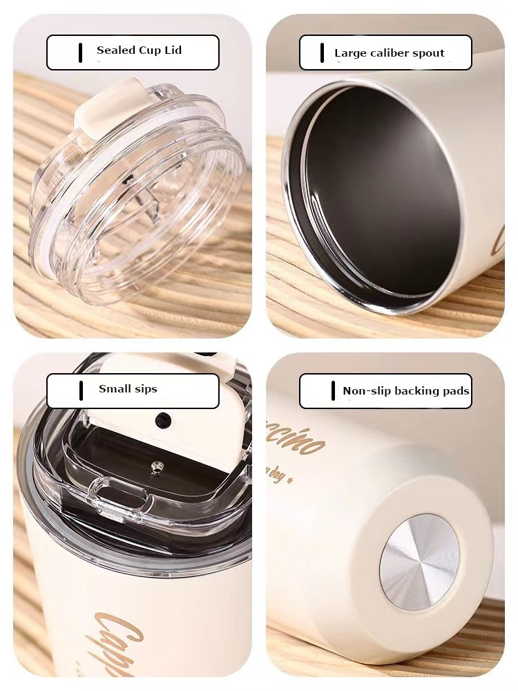 SG Ready Stock 304 Insulated Stainless Steel Mug Ins Style Minimalist Office Coffee Cup With Lid Handle Double Wall Stainless Steel Tea Cup