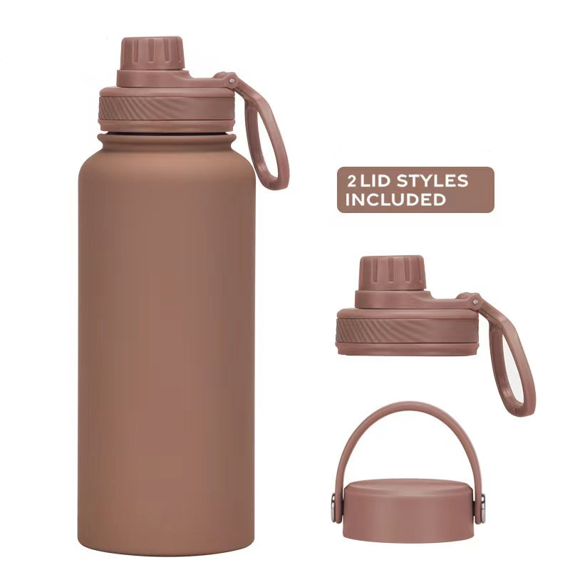 Teacher's Day Gift Customised Stainless Steel Thermal Vacuum Flask - Large Capacity Portable Outdoor Sports Bottle with Two Lids, Wide Mouth Insulation Cup Set