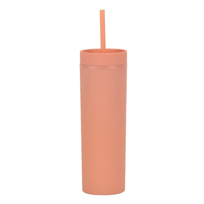 450ml Skinny Double-Layer Minimalist Rubber-Coated Water Cup With Straw