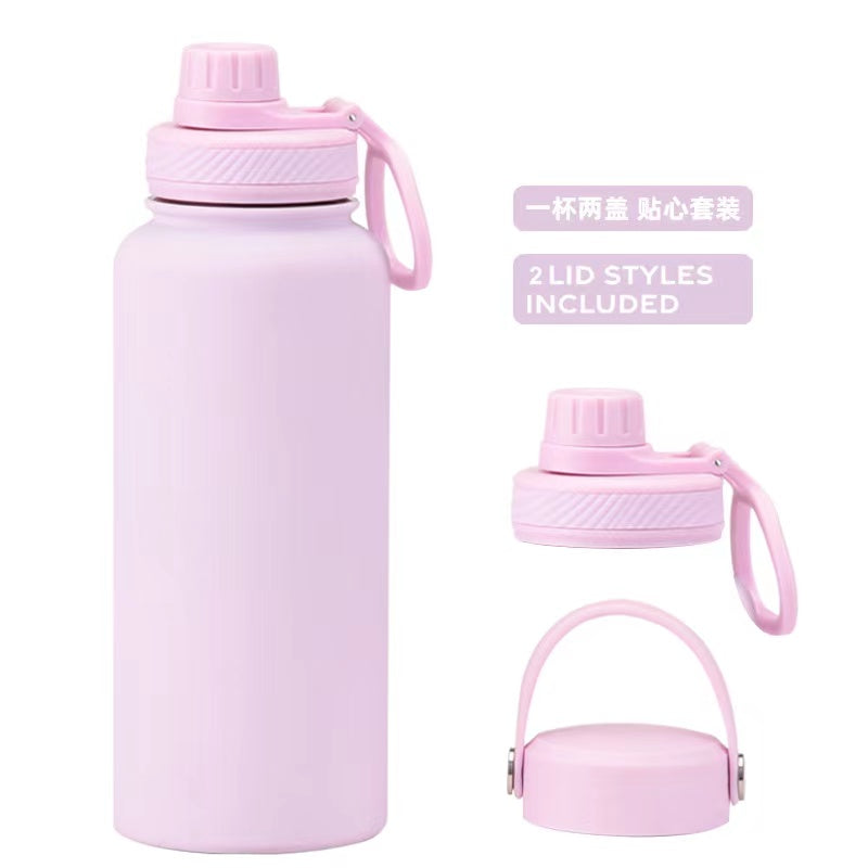 Teacher's Day Gift Customised Stainless Steel Thermal Vacuum Flask - Large Capacity Portable Outdoor Sports Bottle with Two Lids, Wide Mouth Insulation Cup Set