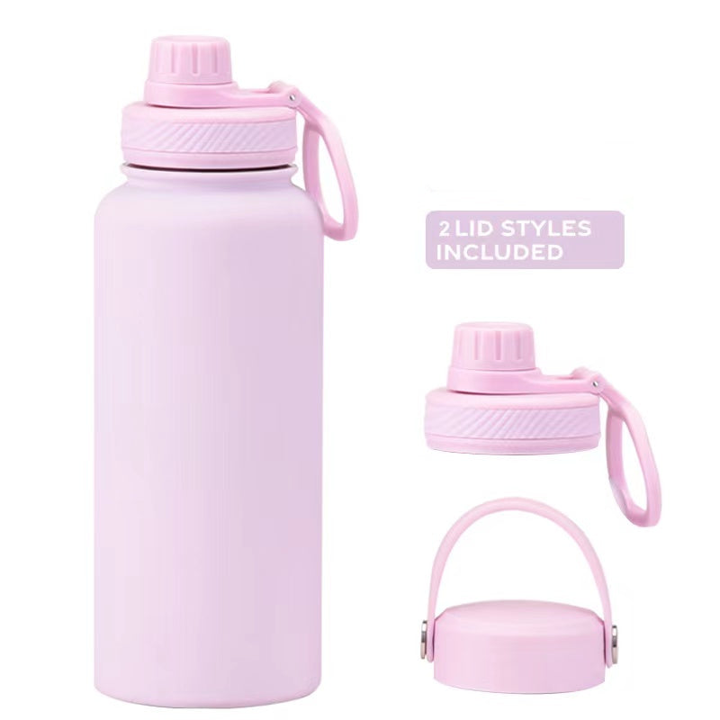 Teacher's Day Gift Customised Stainless Steel Thermal Vacuum Flask - Large Capacity Portable Outdoor Sports Bottle with Two Lids, Wide Mouth Insulation Cup Set