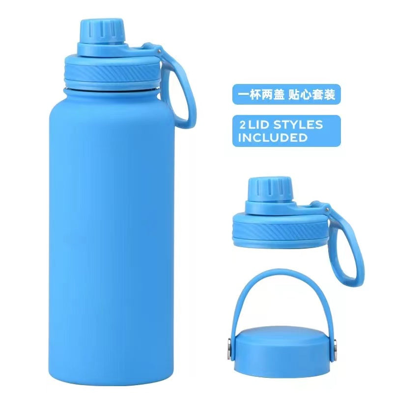 Teacher's Day Gift Customised Stainless Steel Thermal Vacuum Flask - Large Capacity Portable Outdoor Sports Bottle with Two Lids, Wide Mouth Insulation Cup Set