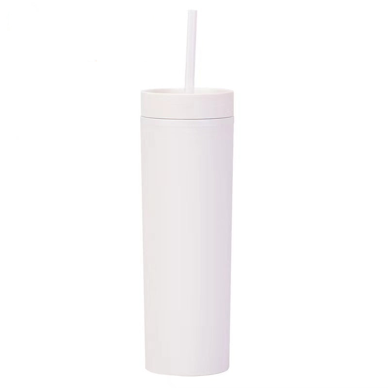 450ml Skinny Double-Layer Minimalist Rubber-Coated Water Cup With Straw