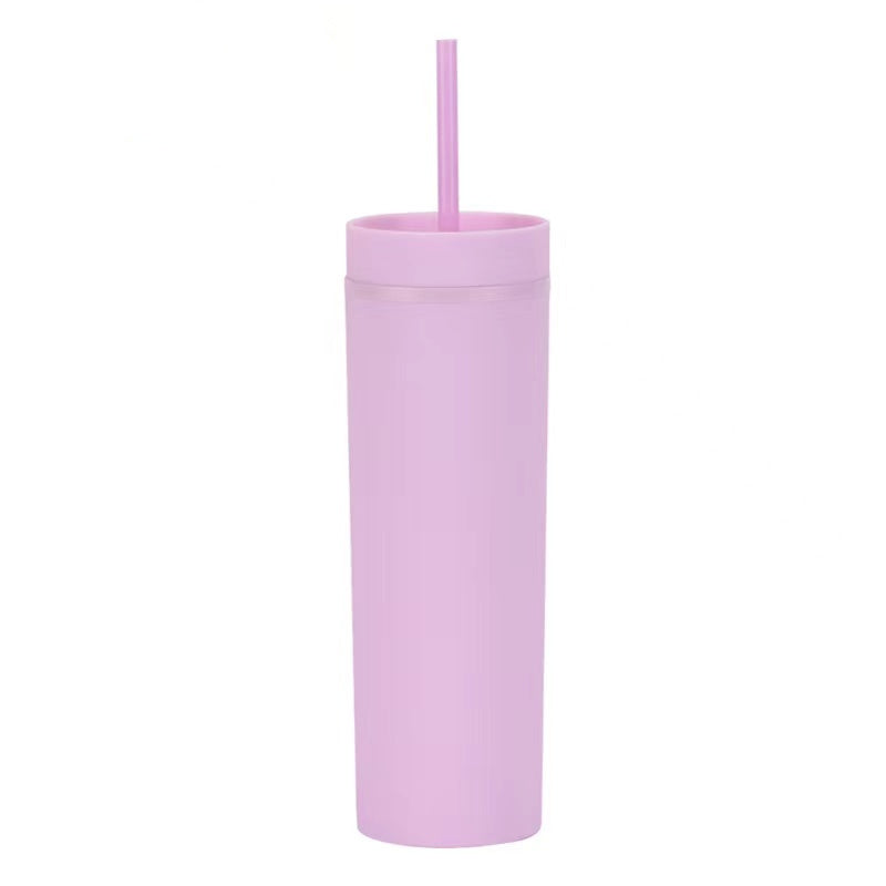 450ml Skinny Double-Layer Minimalist Rubber-Coated Water Cup With Straw