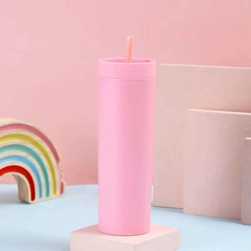 450ml Skinny Double-Layer Minimalist Rubber-Coated Water Cup With Straw
