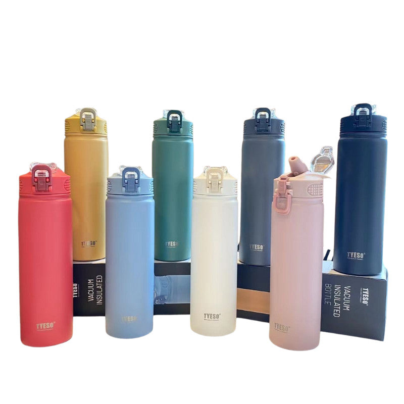 TYESO Thermal Tumbler Flask Water Bottle Vacuum Insulated Stainless Steel Coffee Car Cup 600ml/750ml Portable Straw Cup