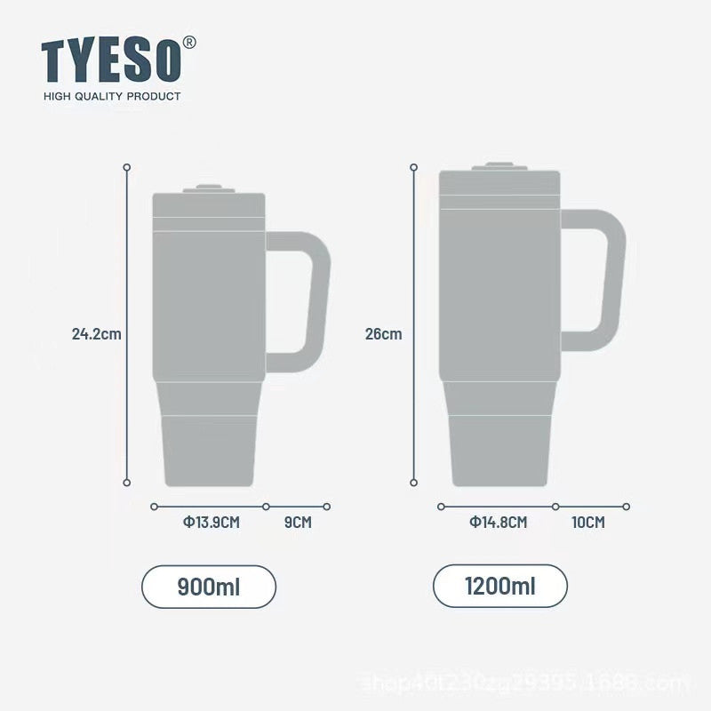 Tyeso Large Vacuum Insulated Coffee Cup 1200ml Stainless Steel Thermal Flask Tumbler Water Bottle Ice Cool Car Cup