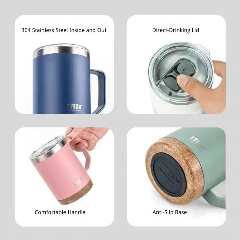 Tyeso 304 Stainless Steel Vacuum Insulated Coffee Mug Heatproof Office Water Cup - By Mygift.sg
