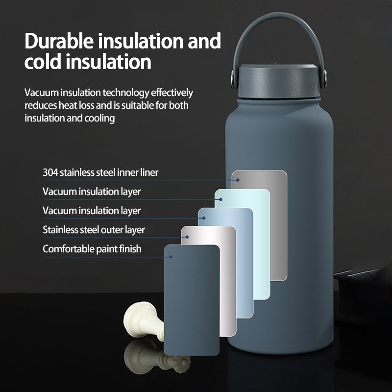 Teacher's Day Gift Customised Stainless Steel Thermal Vacuum Flask - Large Capacity Portable Outdoor Sports Bottle with Two Lids, Wide Mouth Insulation Cup Set