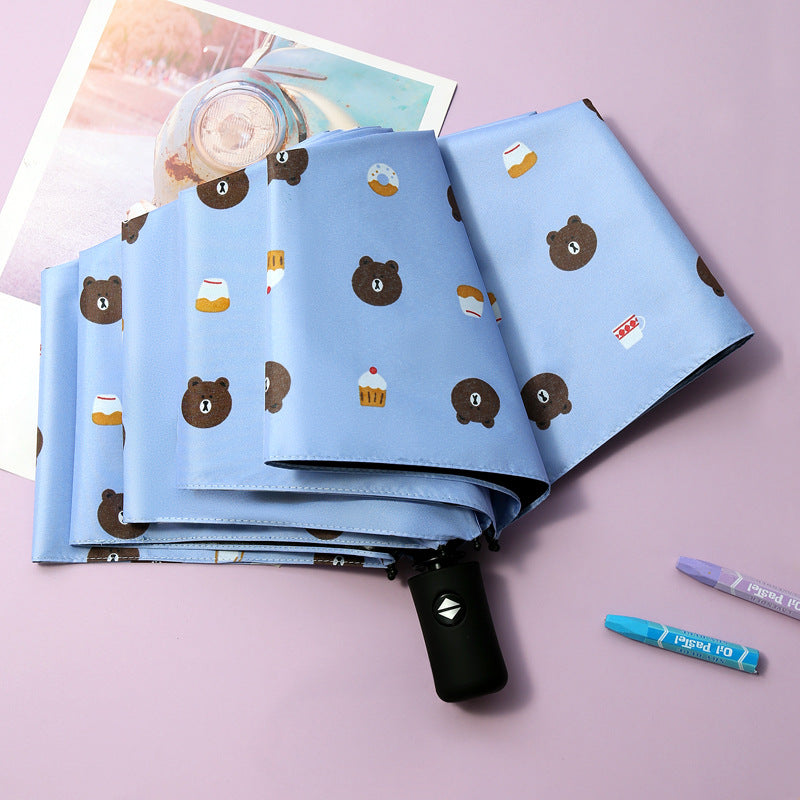 Anti-Uv Automatic Manual Daisy Bear Design Foldable Lightweight Umbrella