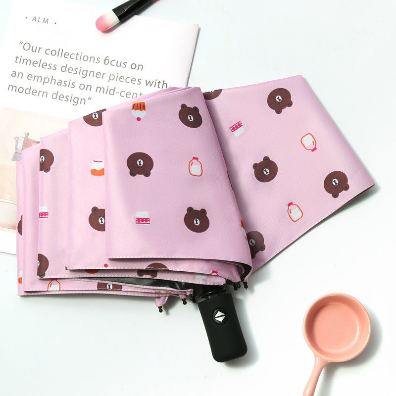 Anti-Uv Automatic Manual Daisy Bear Design Foldable Lightweight Umbrella