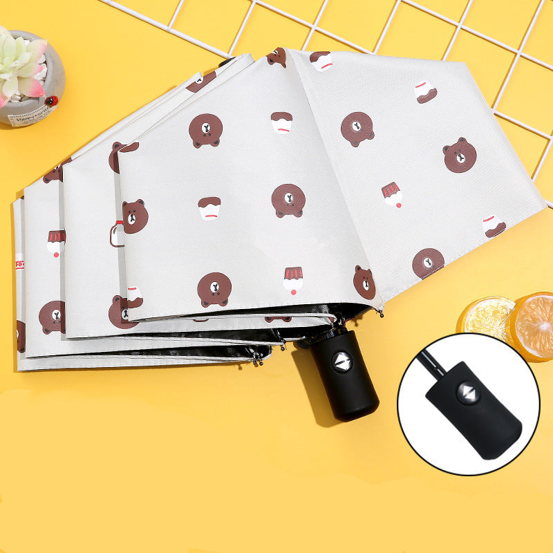 Anti-Uv Automatic Manual Daisy Bear Design Foldable Lightweight Umbrella