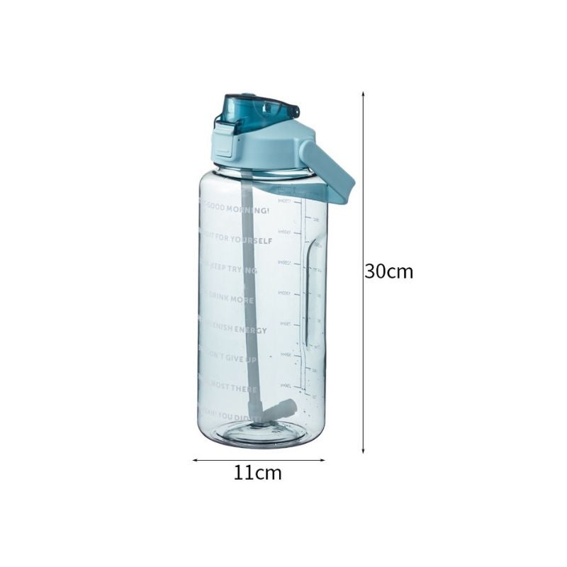 2L Transparent Sports Water Bottle with Straw, Time Scale & Portable Large Capacity