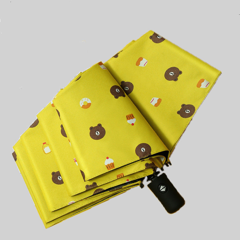 Anti-Uv Automatic Manual Daisy Bear Design Foldable Lightweight Umbrella