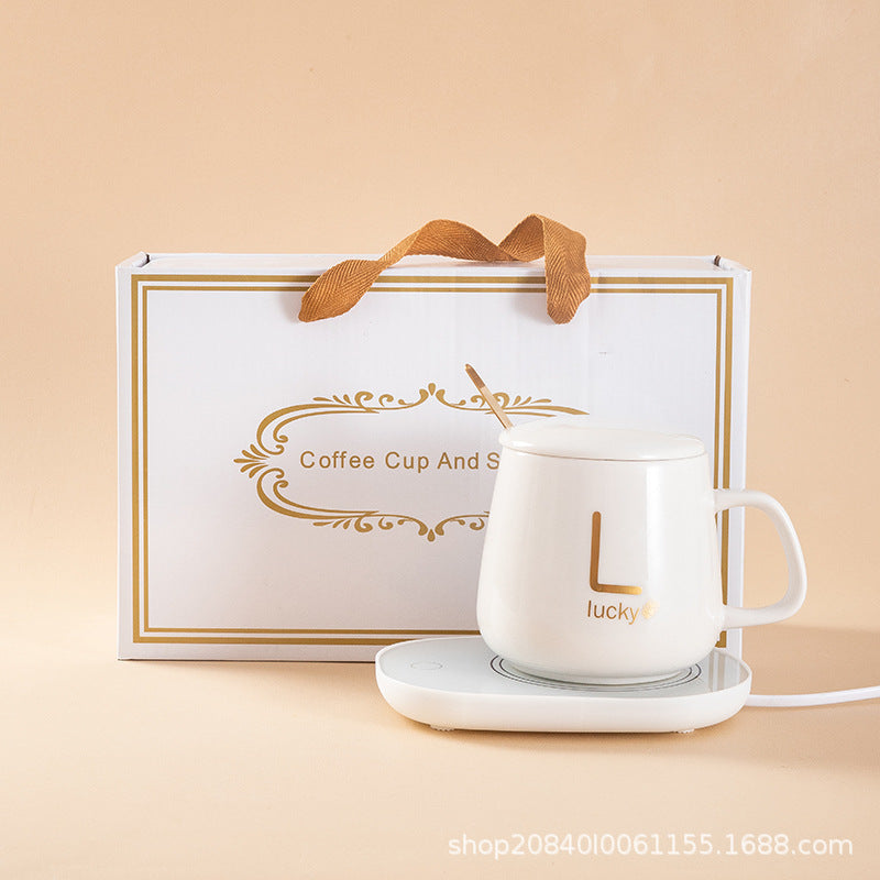 Teacher's Day Gift Ceramic Beverage Mug With Lid & USB Heating Pad Lucky Theme