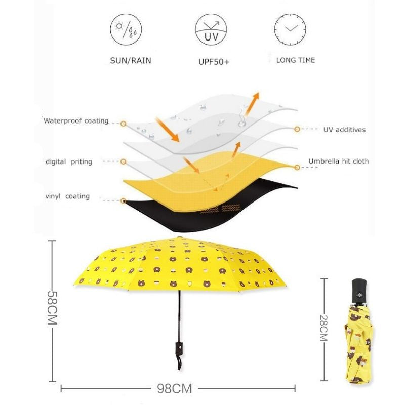 Anti-Uv Automatic Manual Daisy Bear Design Foldable Lightweight Umbrella