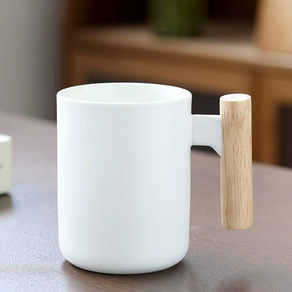 Teacher's Day Gift Simple Wood Handle Mug Set with Lid & Spoon for Office Couple - Creative Retro Style Coffee & Water Cup Gift
