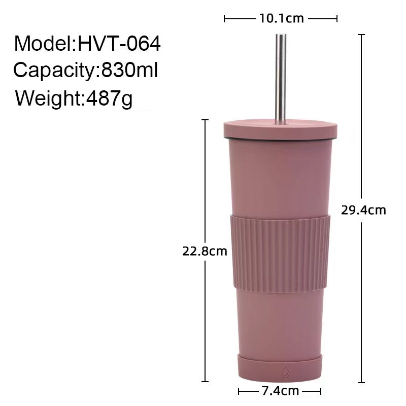 830ml Large Capacity Stainless Steel Straw Cup With Anti-Slip Design